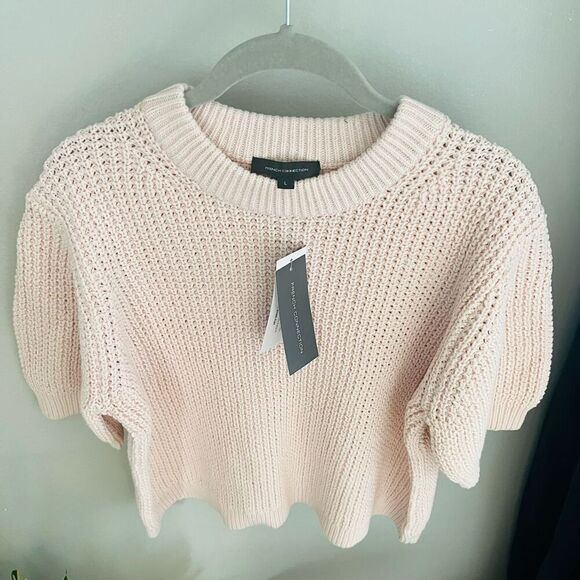 FRENCH CONNECTION Luna Short Sleeve Waffle Knit Sweater Pink, Large (10/12) NWT - Picture 12 of 13